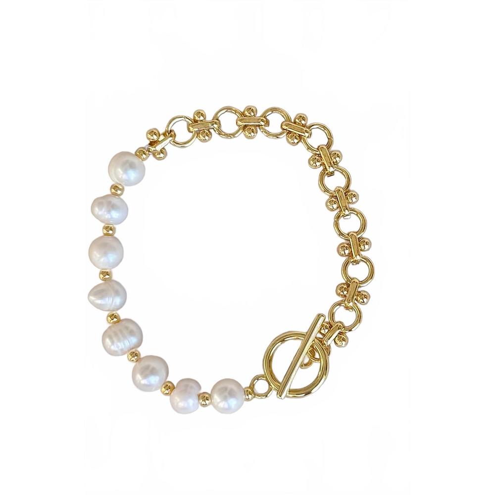 NEW EASTON ELLE women's pearl & loop bracelet in gold plated